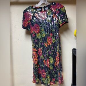 Vintage Liz Claiborne Party Dress Sequin Floral Shoulder Pads Lined 90s Sz 6 EUC